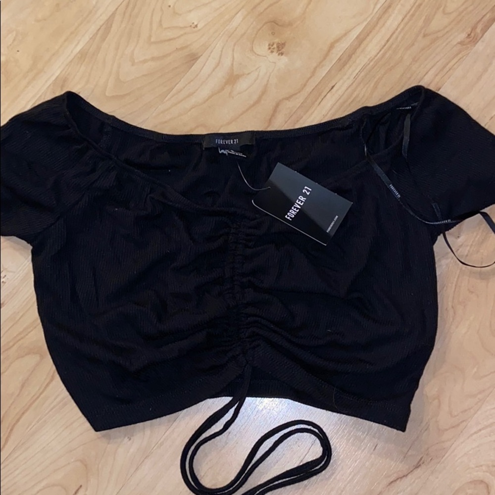 Forever 21 Black Sinched Off the Shoulder Crop Top